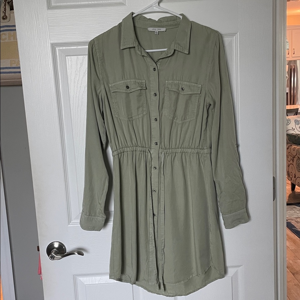 Love Tree Sage Green Button-Up Dress